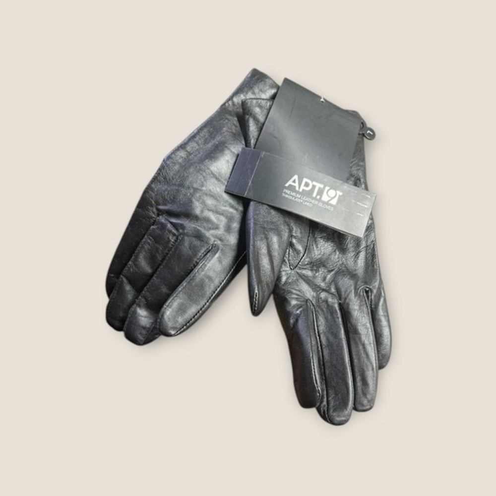 APT. 9 Women's Premium Leather Gloves Black Size L Insulated Spot Clean NEW